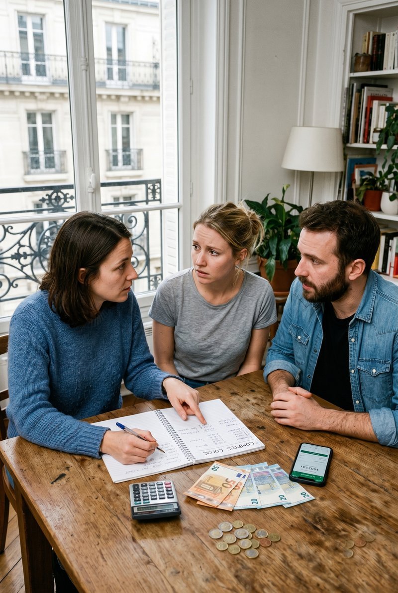 Trois proches font leurs comptes ensemble autour d'une table